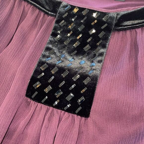 SUSAN GRAVER ARTISAN EMBELLISHED Blouse Plum & Black Long Sleeve EUC Velour Size - Picture 5 of 8